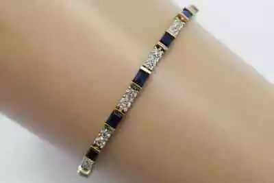 Lab Created Blue Sapphire Bracelet 14K Yellow Gold Plated Silver10Ct Emerald Cut • $268