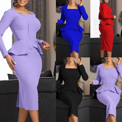 Elegant Women Long Sleeve Maxi Dress Office OL Gown Evening Formal Prom Dresses • £29.88