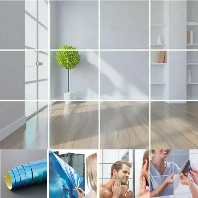 UK 4/8/12/16X 30X30CM Mirror Tile Wall Sticker Square Self Adhesive Room Decor • £6.26