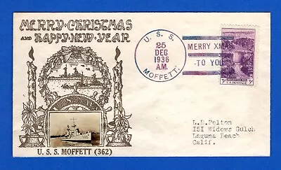 USS Moffett DD-362 Merry Christmas December 25 1936 - Crosby Cachet • $12.99