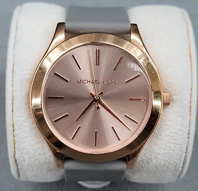 Authentic Michael Kors MK2512 Rose Gold Plated Quartz 41mm Grey Rubber Band • $25.99