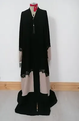 Ladies Black & Beige Full Zip Front Lace Detail Abaya Size-XL • £19.99