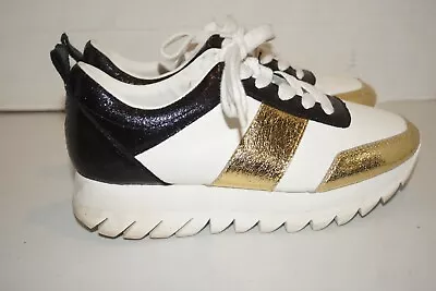 Zara Trafaluc Glitter Sneakers White Gold Black Women Sz 7 • $39.99