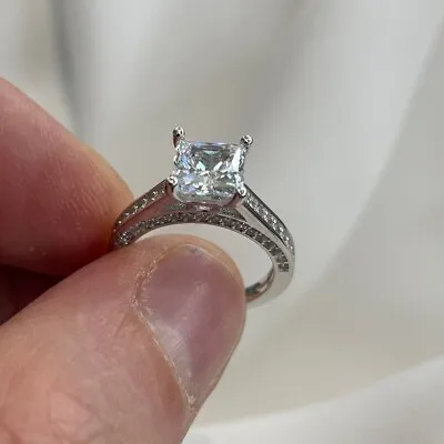 £49.30 • Buy 1.5 Carat Princess Cut Created Diamond 925 Sterling Silver Wedding Ring Promise 