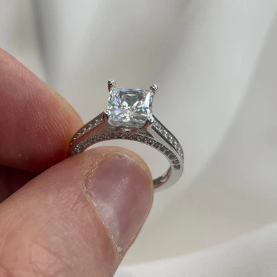 £49.30 • Buy 1.5 Carat Princess Cut Created Diamond 925 Sterling Silver Wedding Ring Promise 