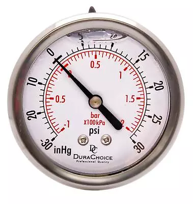 2-1/2  Vacuum Pressure Gauge - S.S. Case 1/4  NPT Ctr. Back Mnt -30HG/30PSI • $13.39