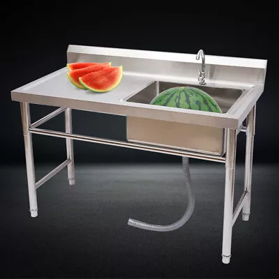 Kitchen Prep Utility Sink W/ Drainboard+Compartment Stainless Steel Commercial • $218.50