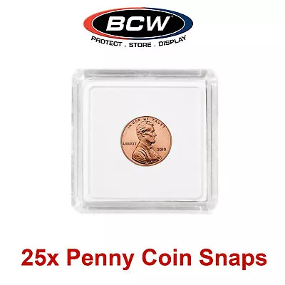 25 BCW 2X2 Hard Plastic Coin Snaps - PENNY Size 19mm US Lincoln Protector Holder • $13.85