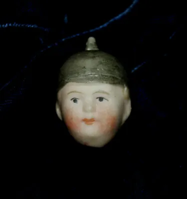 Antique Porcelain Miniature Dollhouse Doll All Bisque Head Soldier Kaiser Helmet • $49