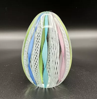 Fratelli Toso Murano 3” Egg Shape Multi-Color Ribbon Latticino Glass Paperweight • $68