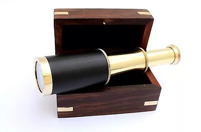 Nautical Mini Telescope Antique Brass Spyglass Vintage Scope With Wooden Box • $42.12