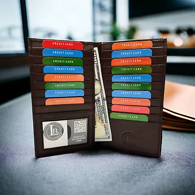 Men's Leather Wallet Bifold ID Card Holder Checkbook Long Clutch Billfold Purse • $14.28