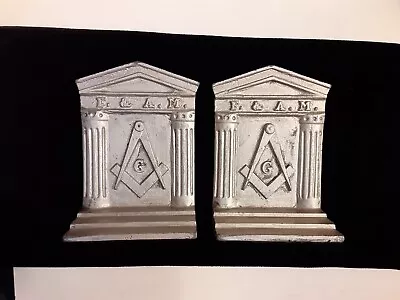 Circa 1920-30's Masonic Freemason  F & A. M. Heavy Cast Metal Bookends • $199.99