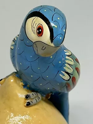 Vintage Mexican Mexico Folk Art Blue Colorful Parrot On Plump Peach Fruit • $19.99