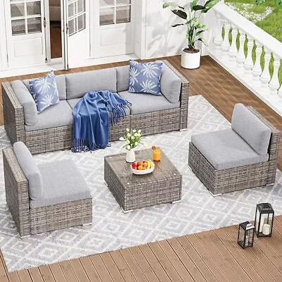 6PC Patio Furniture Set Outdoot Sectional Sofa PE Rattan Wicker Conversation Set • $422.29