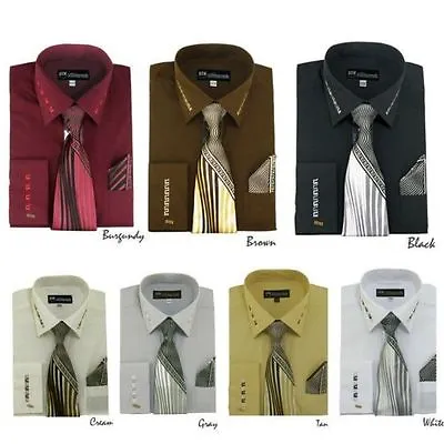 Milano Moda Men's French Cuff Dress Shirt With Matching Tie And Handkerchief • $27.99