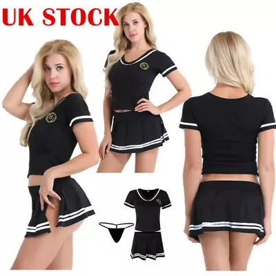 UK Sexy Womens Lingerie Set T-shirt Top Mini Skirt G-string Cheerleader Cosplay  • £12.99