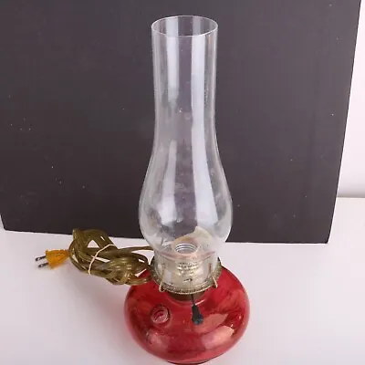 Vintage Red Flash Electric Hurricane Lamp W Shade 14 1/2  • $34.20