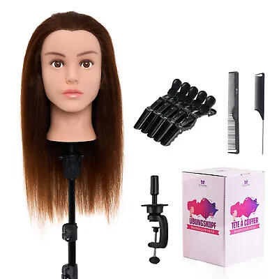 16'' 100% Human Hair Training Head Hairdressing Practice Mannequin Doll W/Clamp • £30.99