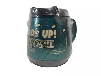 Lamberts Cafe Green Coffee Mug Cup Wide Base Home Of Throwed Rolls Thermo-Serv • $18.99