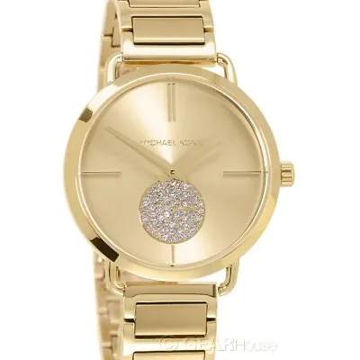 Michael Kors Portia Womens Glitz Watch Gold Dial Pave Crystals Stainless Steel • $105.89