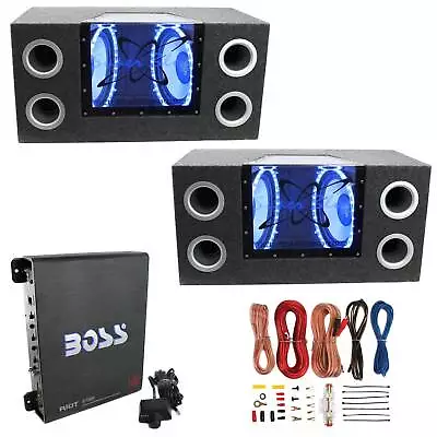 Pyramid 10  Box Subwoofers (2 Pack) Boss Riot Amplifier & Soundstorm Wire Kit • $393.99