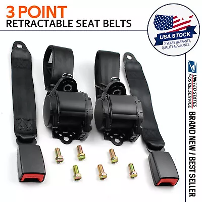 2 Universal 3 Point Retractable Black Seat Belts For Mazda MX-5 Miata 2006-2016 • $42.99