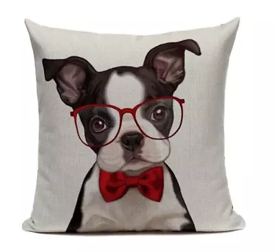 $19.16 • Buy Boston Terrier Glasses B15 Cushion Pillow Cover Pet French Bulldog Bowtie