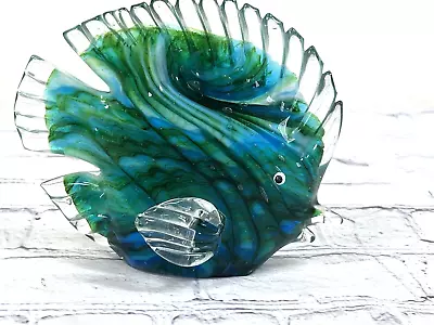 Vtg Murano Tropical Fish Hand Blown Art Glass Iridescent Blue Green • $39.95