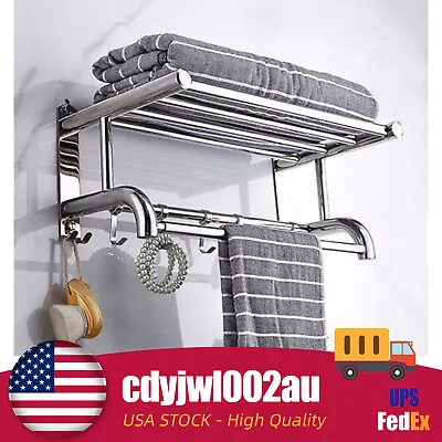 Towel Rack Bathroom Hotel Rail Holder Stainless Steel Wall Mounted Storage Shelf • $31