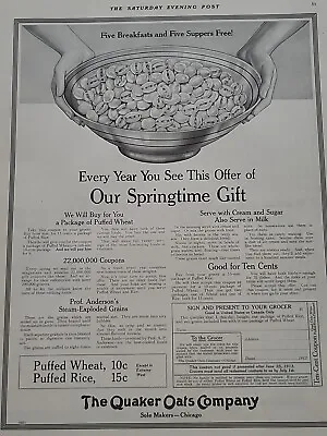 1913 Quaker Oats S. E. Post Print Ad Springtime Gift Coupon Bowl Oatmeal • $19.99