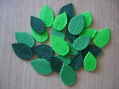 24 Mixed Green Leaves Edible Sugar Paste Flowers Cupcake Cake Decorations Roses • £5.05