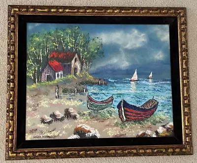 Vintage Mark Moses Boats Landscape Original Enamel On Copper Painting 1975 • $199.98