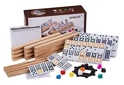 Mexican Train Dominoes Set With 4 Wooden Trays/racks Color Dominoes Set For Adul • $40.26