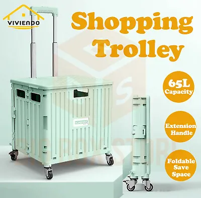 Folding Shopping Trolley Cart Portable Grocery Basket Rolling Wheel With Cover • $57.95