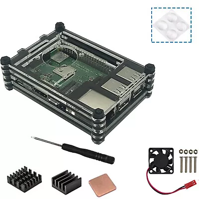$10.99 • Buy AU Stock Acrylic Transparent Case With Cooling Fan&Heatsink For Raspberry Pi 3B+