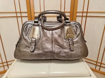 B. Makowsky Pewter Metalic Leather Satchel Handbag • $124.99