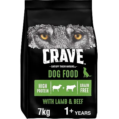 7kg Crave Natural Grain Free Adult Dry Dog Food Lamb & Beef Dog Biscuits • £30.99