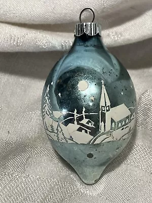 Vintage Shiny Brite Stenciled Church Scene Glass Christmas Ornament  • $10.50