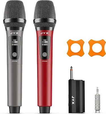 JYX Wireless Microphones Dual 2 UHF Cordless Mic System Rechargeable Receiver • £23.99