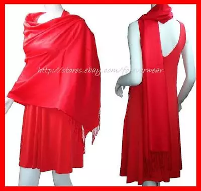 $8.99 • Buy Womens Soft Solid Red 100% PASHMINA SILK Classic Cashmere SHAWL Scarf Stole WRAP