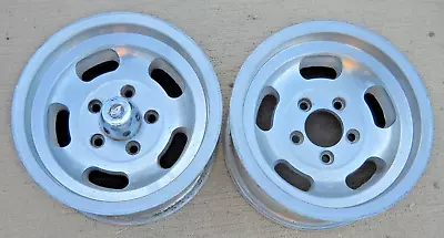 PAIR OF VINTAGE APPLIANCE PLATING 14 X7  ALUMINUM SLOT MAG WHEELS. GM 5 On 4-3/4 • $299.99