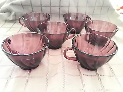 Vintage 1970’s Vereco France Amethyst/Purple Swirl Cups Set Of 6 • $20