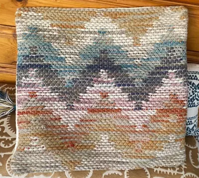 LOLOI Wool Throw Pillow 22” Square Cream Blue Gray White Multi Zig Zag • $85