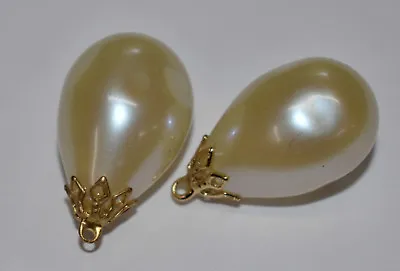 Vintage Baroque Faux Pearl Pendants * 17mm X 29.8 * Dented Pearls * Glass • $4.79