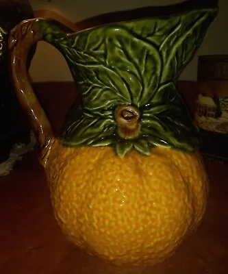 Lemonade/ Orange Juice Pitcher Fruit Shape Green Majolica Style Ceramic Portugal • $25