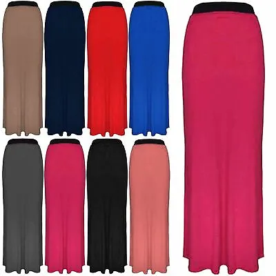 £2.99 • Buy Ladies Womens Plain Jersey Elasticated Stretchy Maxi Long Skirts Gypsy Bodycon