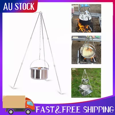 Camping Tripod For Fire Hanging Pot Outdoor Campfire Cookware Picnic Cooking • $18.79