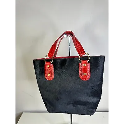 Maurizio Taiuti Cowhide Leather Purse Black Calf Hair Red Leather • $39