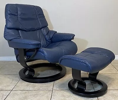 Ekornes Stressless Recliner Chair Large ‘Reno’ Leather Ottoman Norway MCM • $1299.99